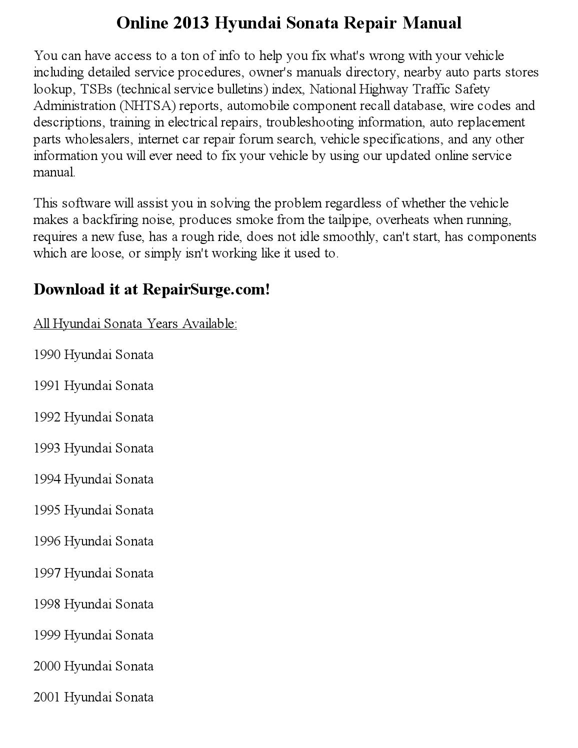 Hyundai Sonata Repair Manual Free Download